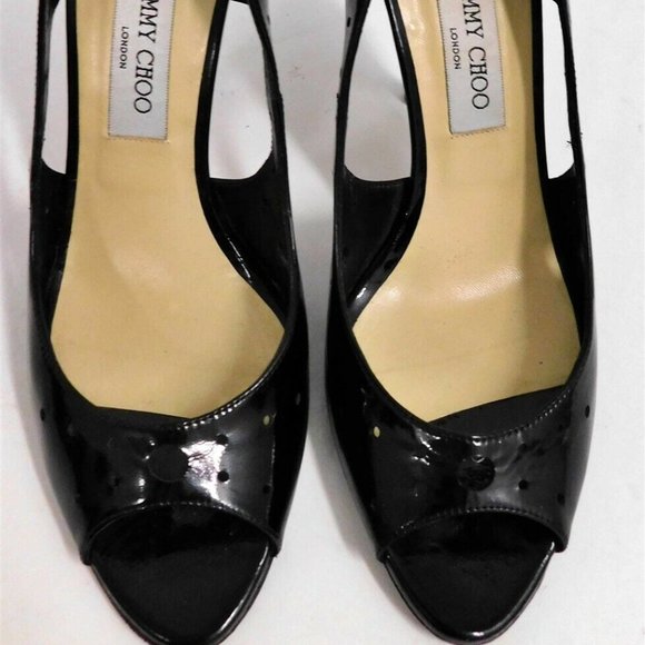 Jimmy Choo Black Patent Leather Open Toe Pumps Heels Italy 40 - Picture 3 of 6